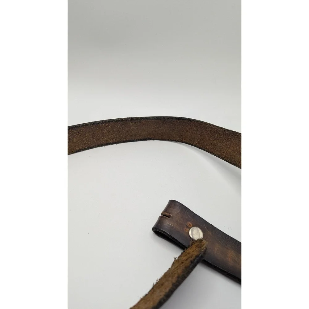 Vintage Hand Tooled 37-40 Leather California Mountain Scene Belt Dark Brown Snap